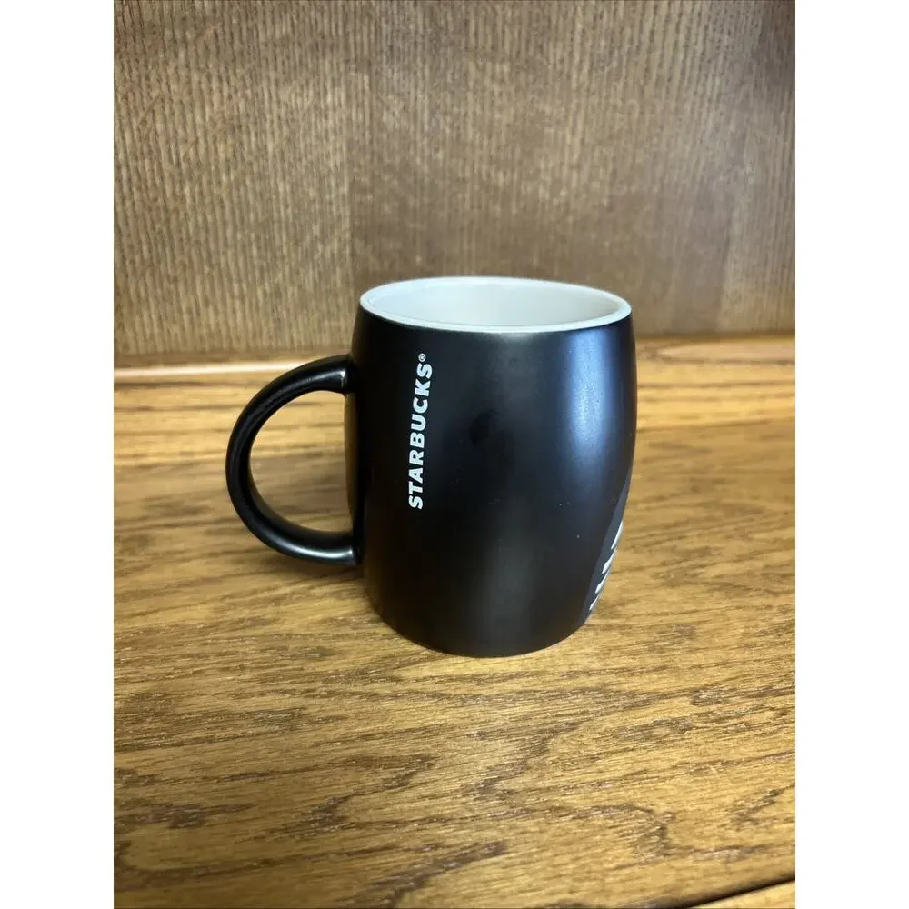 2011 Starbucks laser Etched Mermaid Siren Matte Black Barrel Coffee Mug Cup - Picture 3 of 5